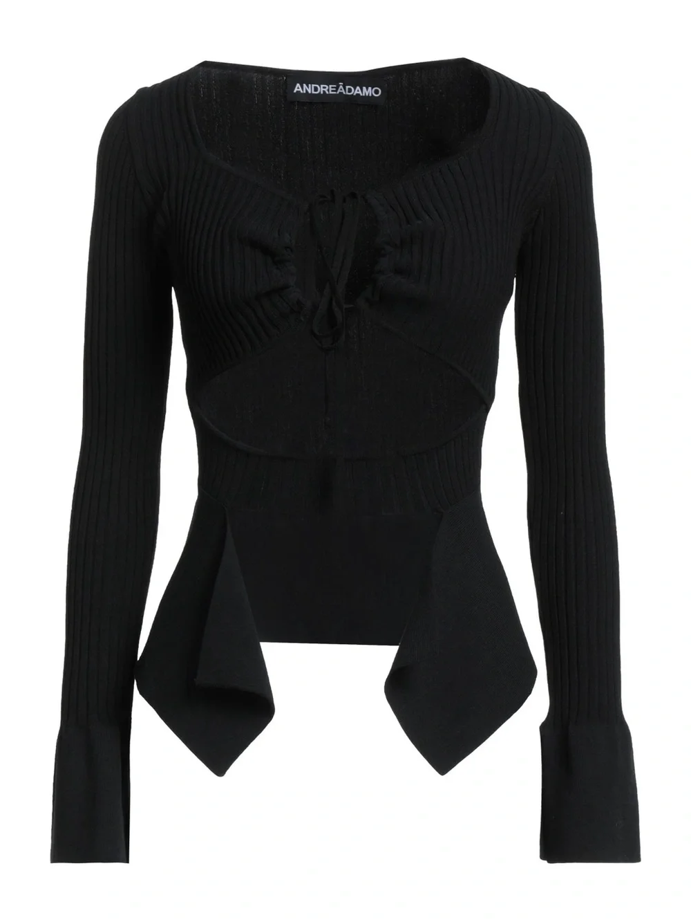 Black Ribbed Cutout Strappy Long Sleeve Crop Top